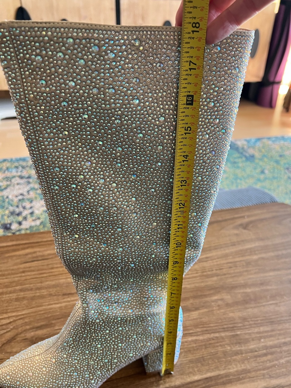 NWT Sparkly Rhinestone Glitter Silver Boots Women (Size 9.5M) Block Heel Pointy - Picture 10 of 16